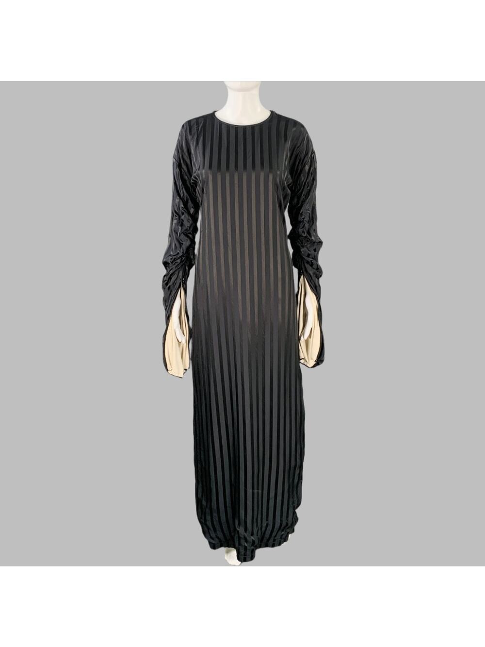JEAN PAUL GAULTIER Size M Black Black Acetate Blend Stripe Long Sleeve Dress